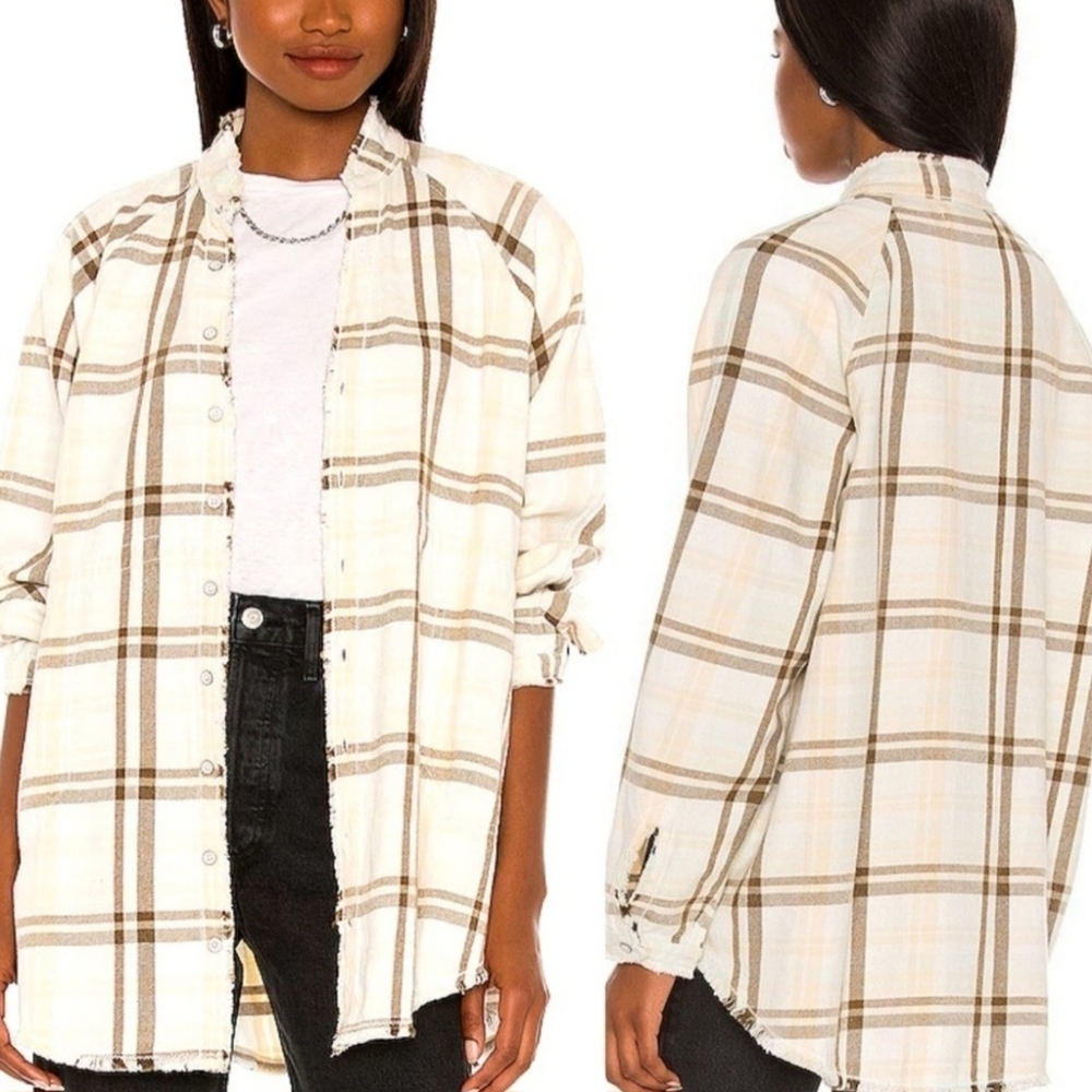 We The Free People summer daydream plaid raw edge ivory combo